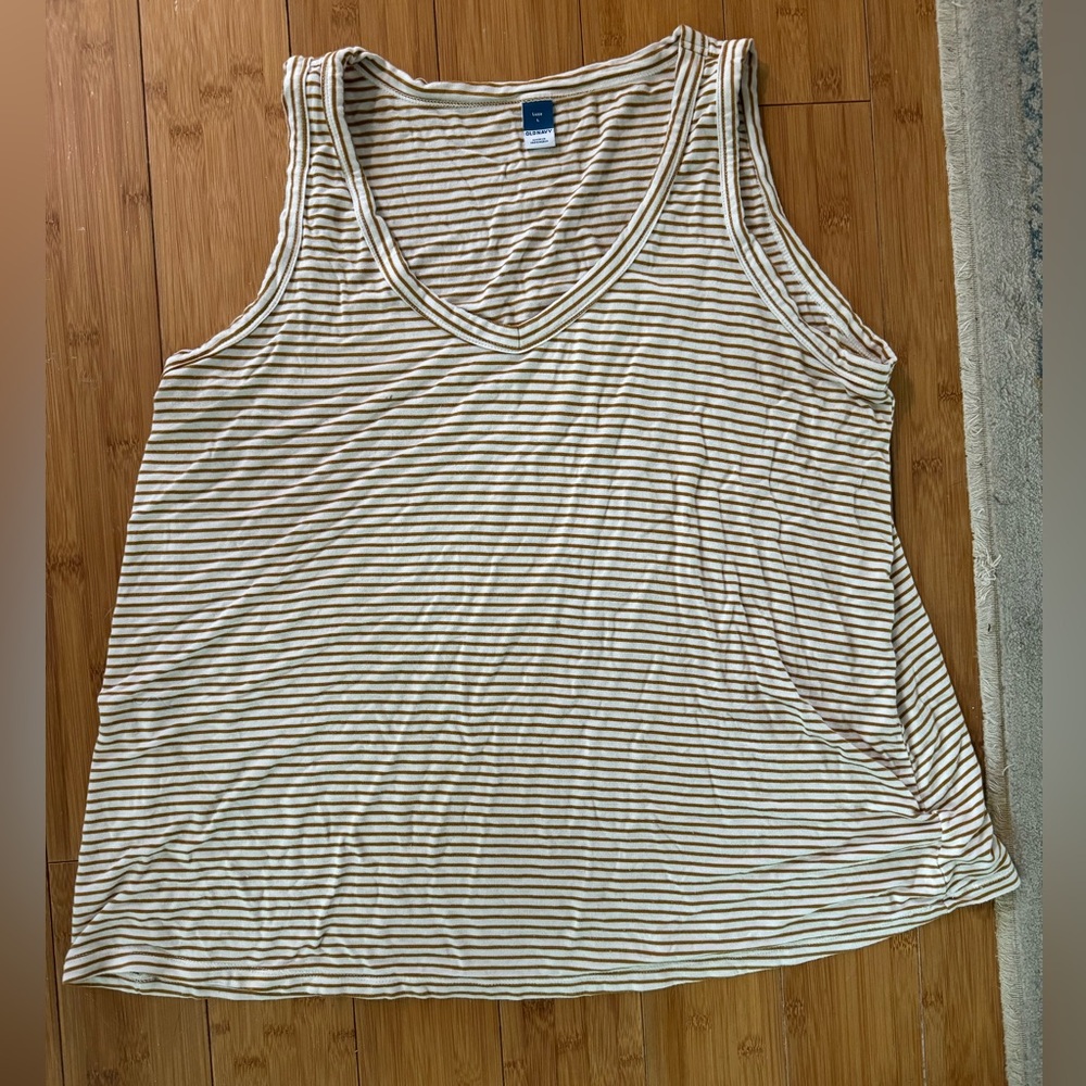 Gently worn- super soft tank top with light brown/mustard yellow stripes